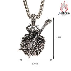 画像7: Antique Jewelry ダークデビルスカル エレキギター メンズネックレス レトロパンク風 チタンスチール ユニークデザイン ペンダント (7)