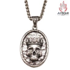 画像1: Antique Jewelry メンズ カエサルスカルペンダント ハンマー仕上げ オリジナルレトロデザイン パンク・ヒップホップ チタンスチール製 (1)