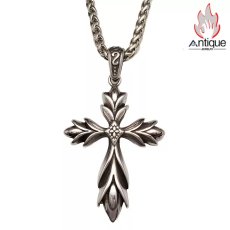 画像1: Antique Jewelry メンズペンダント 麦穂付きクロス ゴシック & パンク風 両面彫り レトロデザイン チタンスチール製 (1)