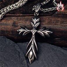 画像2: Antique Jewelry メンズペンダント 麦穂付きクロス ゴシック & パンク風 両面彫り レトロデザイン チタンスチール製 (2)