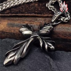 画像4: Antique Jewelry メンズペンダント 麦穂付きクロス ゴシック & パンク風 両面彫り レトロデザイン チタンスチール製 (4)