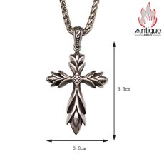 画像6: Antique Jewelry メンズペンダント 麦穂付きクロス ゴシック & パンク風 両面彫り レトロデザイン チタンスチール製 (6)