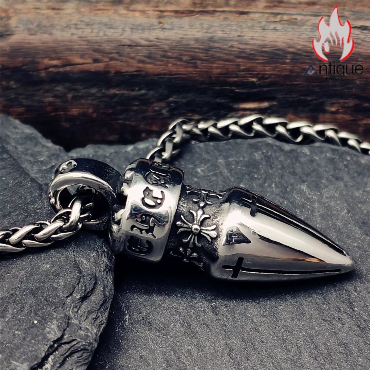 画像4: Antique Jewelry メンズ 弾丸クロスペンダント オリジナルデザイン レトロ ヒップホップスタイル チタンスチール製 (4)
