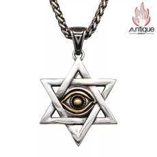画像1: Antique Jewelry レトロ 六芒星 ゴールデン オールシーイングアイ メンズネックレス チタンスチール 万能デザイン ペンダント (1)