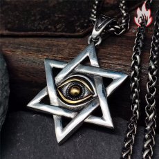 画像2: Antique Jewelry レトロ 六芒星 ゴールデン オールシーイングアイ メンズネックレス チタンスチール 万能デザイン ペンダント (2)