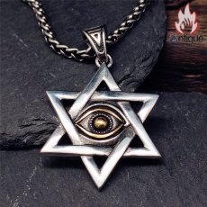 画像3: Antique Jewelry レトロ 六芒星 ゴールデン オールシーイングアイ メンズネックレス チタンスチール 万能デザイン ペンダント (3)