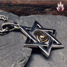 画像4: Antique Jewelry レトロ 六芒星 ゴールデン オールシーイングアイ メンズネックレス チタンスチール 万能デザイン ペンダント (4)