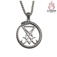 画像1: Antique Jewelry メンズアクセサリー サタン紋章 & ウロボロスペンダント ダークパンクスタイル レトロデザイン チタンスチール製 (1)