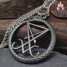 画像3: Antique Jewelry メンズアクセサリー サタン紋章 & ウロボロスペンダント ダークパンクスタイル レトロデザイン チタンスチール製 (3)