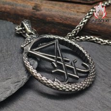 画像5: Antique Jewelry メンズアクセサリー サタン紋章 & ウロボロスペンダント ダークパンクスタイル レトロデザイン チタンスチール製 (5)