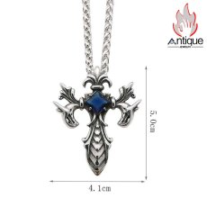 画像12: Antique Jewelry レトロ ダイヤモンド 双竜の剣 十字架 ネックレス チタン鋼 パンク ロックペンダント アクセサリー (12)