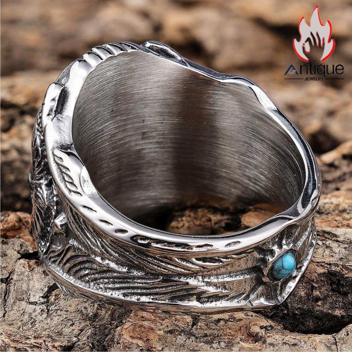 画像5: Antique Jewelry クリエイティブ パンクスタイル 個性的 ターコイズインレイリング ワシ モード メンズ ファッション リングアクセサリー (5)