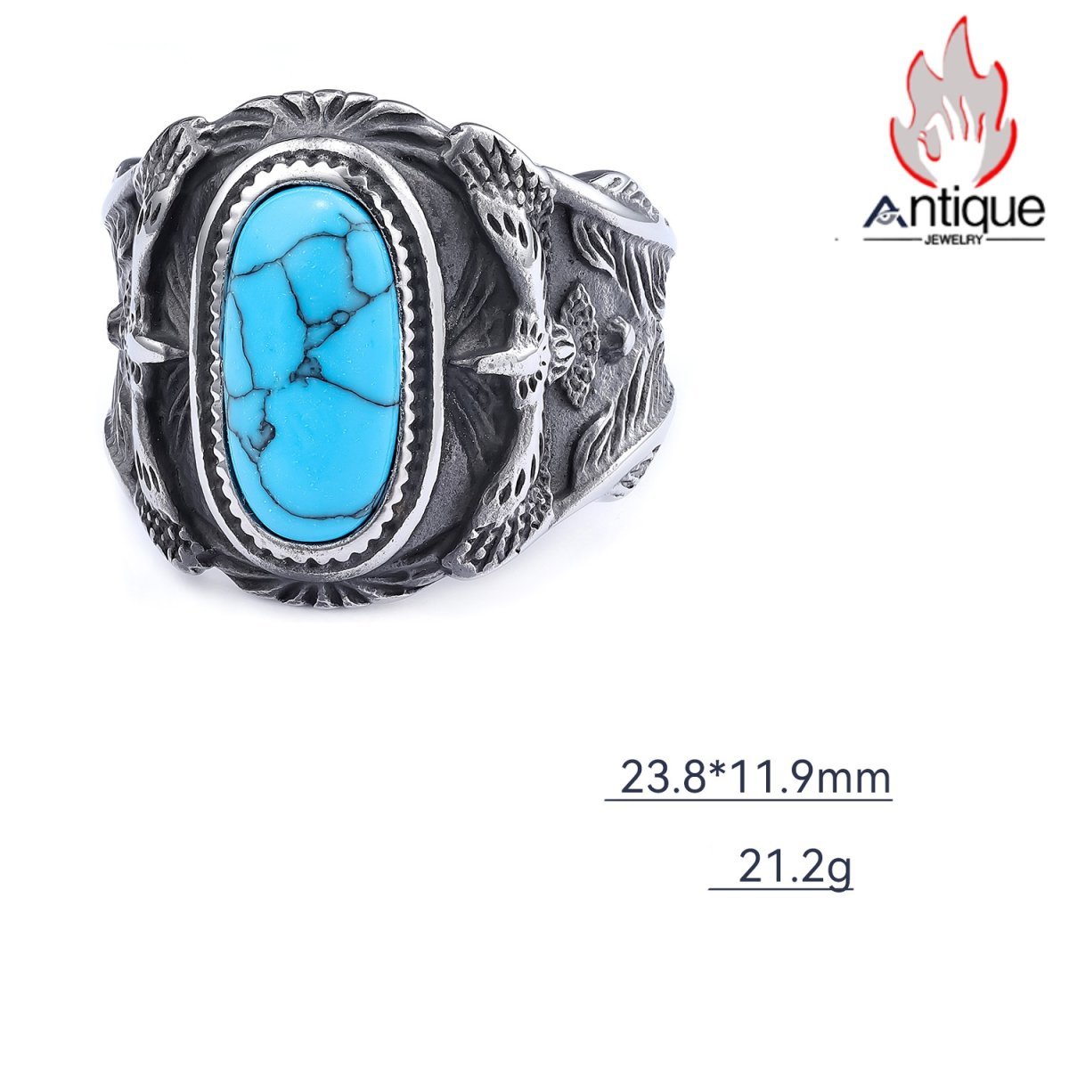 画像7: Antique Jewelry クリエイティブ パンクスタイル 個性的 ターコイズインレイリング ワシ モード メンズ ファッション リングアクセサリー (7)