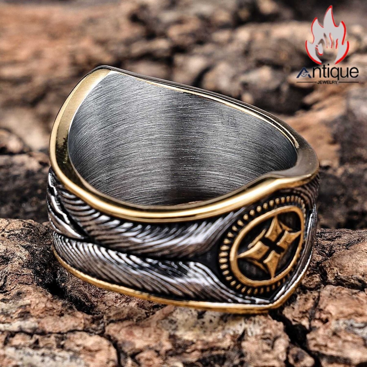 画像5: Antique Jewelry パンクスタイル ファッション 欧米風 ヴィンテージ ターコイズインレイ八芒星リング 個性的 インディアンスタイルアクセサリー (5)