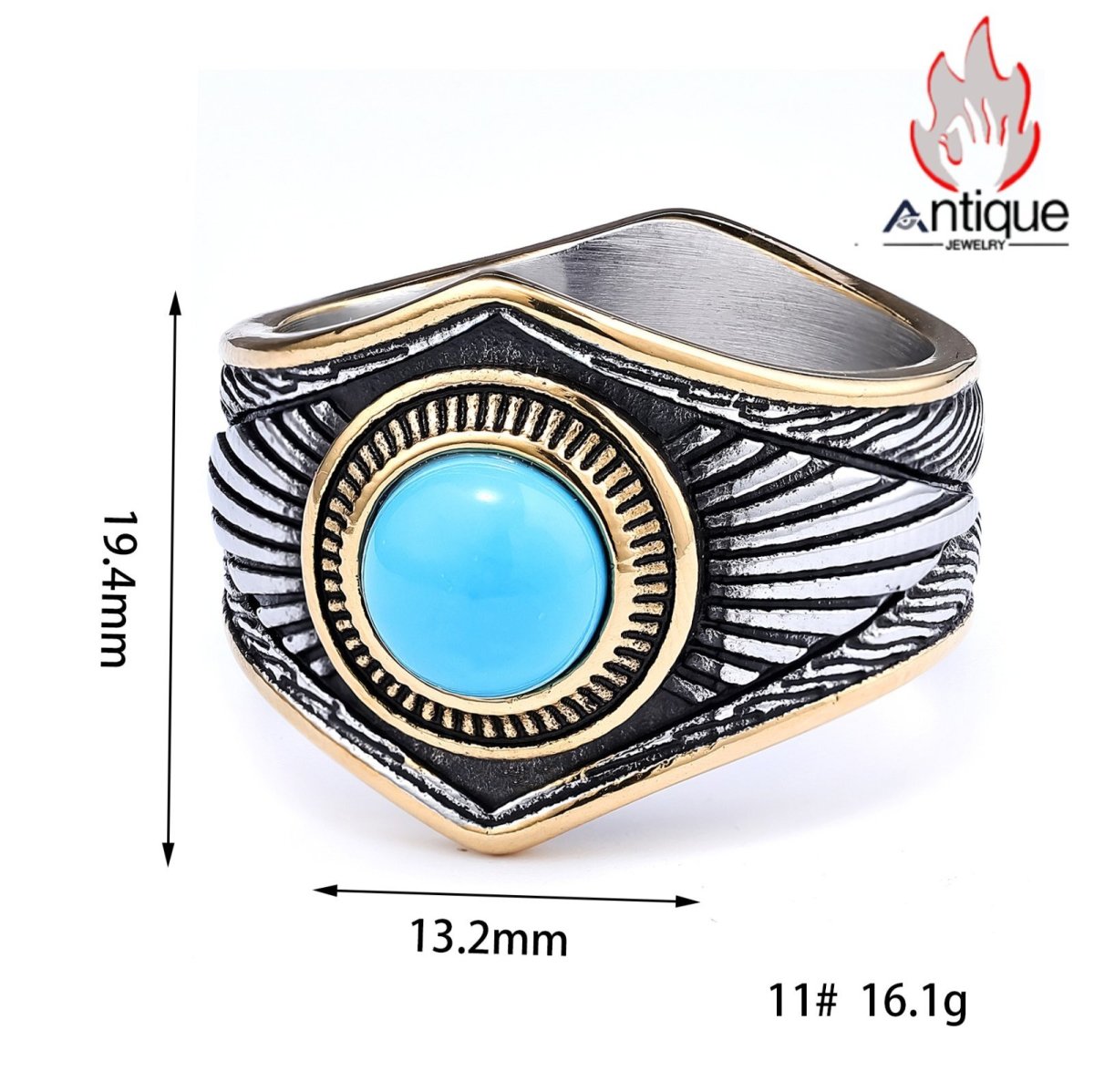 画像6: Antique Jewelry パンクスタイル ファッション 欧米風 ヴィンテージ ターコイズインレイ八芒星リング 個性的 インディアンスタイルアクセサリー (6)