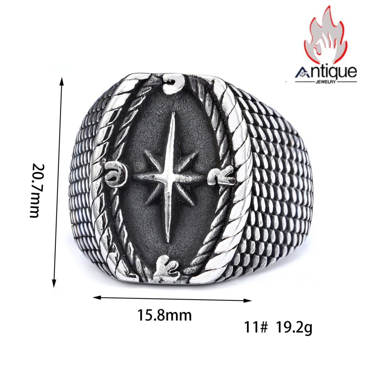 画像5: Antique Jewelry ヴィキングトーテム パンクスタイル ワイドオーバルリング 欧米インス風 タイタニウムスチール メンズ 高級感 コンパスリング (5)