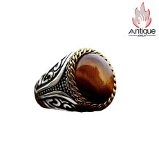 画像1: Antique Jewelry 新作 ファッション 虎目石インレイリング 編み込みパターン チタン鋼リングアクセサリー (1)