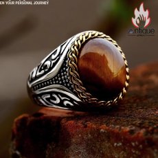 画像2: Antique Jewelry 新作 ファッション 虎目石インレイリング 編み込みパターン チタン鋼リングアクセサリー (2)