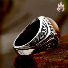 画像4: Antique Jewelry 新作 ファッション 虎目石インレイリング 編み込みパターン チタン鋼リングアクセサリー (4)