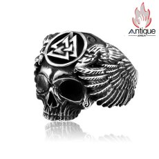 画像1: Antique Jewelry 北欧 ヴィンテージ 重ね三角 タイ鋼リング 欧米 パンク風 スカル タイ鋼指輪 ダークファッションアクセサリー (1)