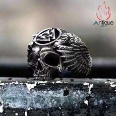 画像3: Antique Jewelry 北欧 ヴィンテージ 重ね三角 タイ鋼リング 欧米 パンク風 スカル タイ鋼指輪 ダークファッションアクセサリー (3)