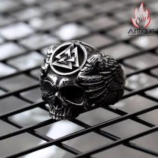 画像4: Antique Jewelry 北欧 ヴィンテージ 重ね三角 タイ鋼リング 欧米 パンク風 スカル タイ鋼指輪 ダークファッションアクセサリー (4)