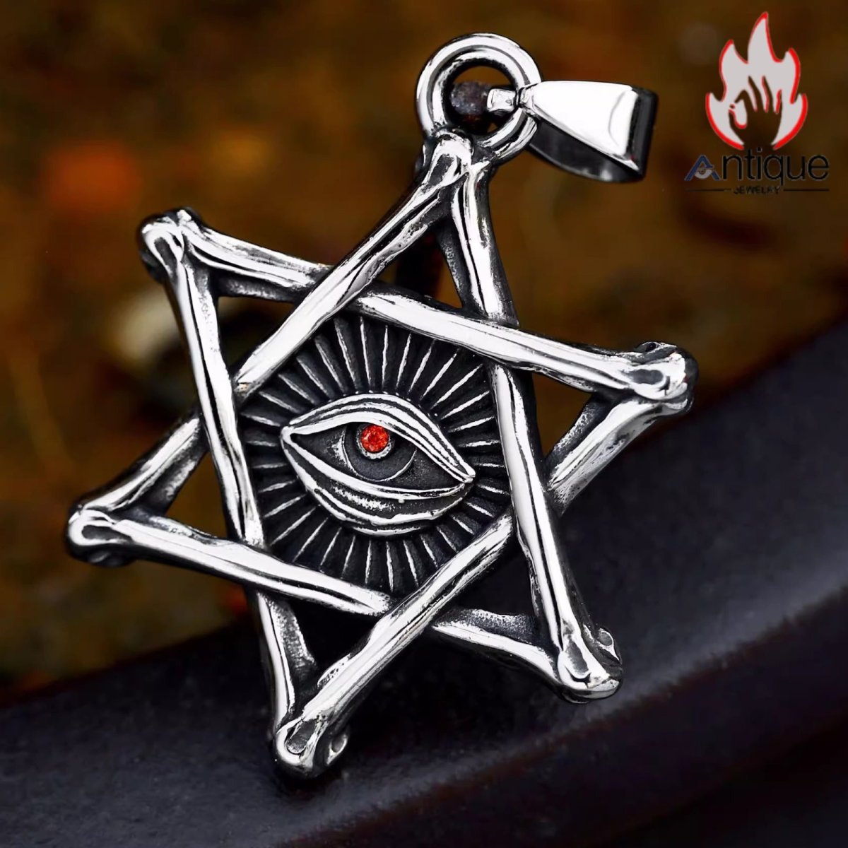 画像3: Antique Jewelry ファッショナブル 六芒星 タイ鋼 ペンダント 悪魔の目 パンク風 ヴィンテージ ネックレス (3)