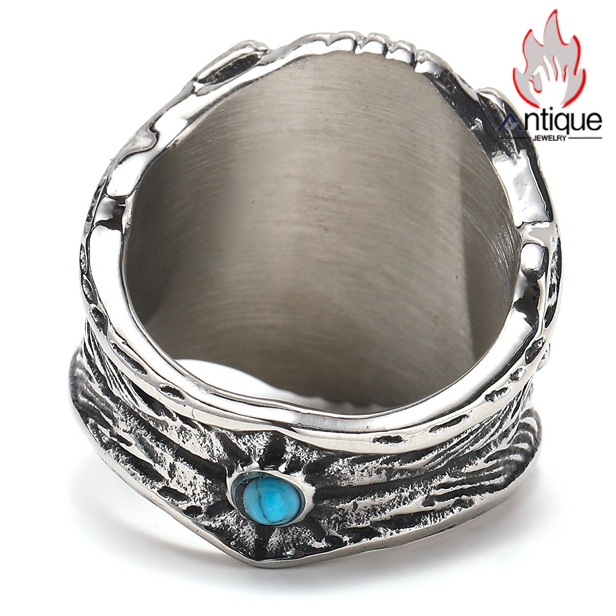 画像2: Antique Jewelry 欧米風 INSスタイル 個性的 ファッション ブルーターコイズインレイ メンズリング (2)