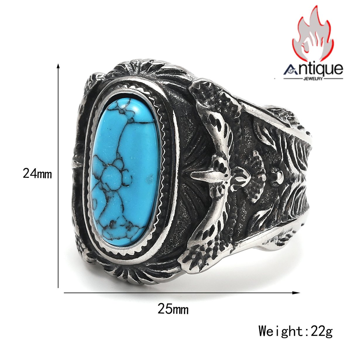 画像7: Antique Jewelry 欧米風 INSスタイル 個性的 ファッション ブルーターコイズインレイ メンズリング (7)