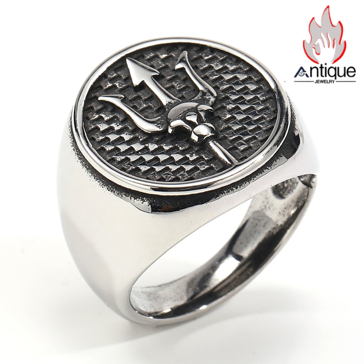 画像1: Antique Jewelry 欧米風 ファッショナブルなパンクスタイル 海王トライデントチタンリング メンズ 個性的なヴィンテージ 手作りアクセサリー (1)