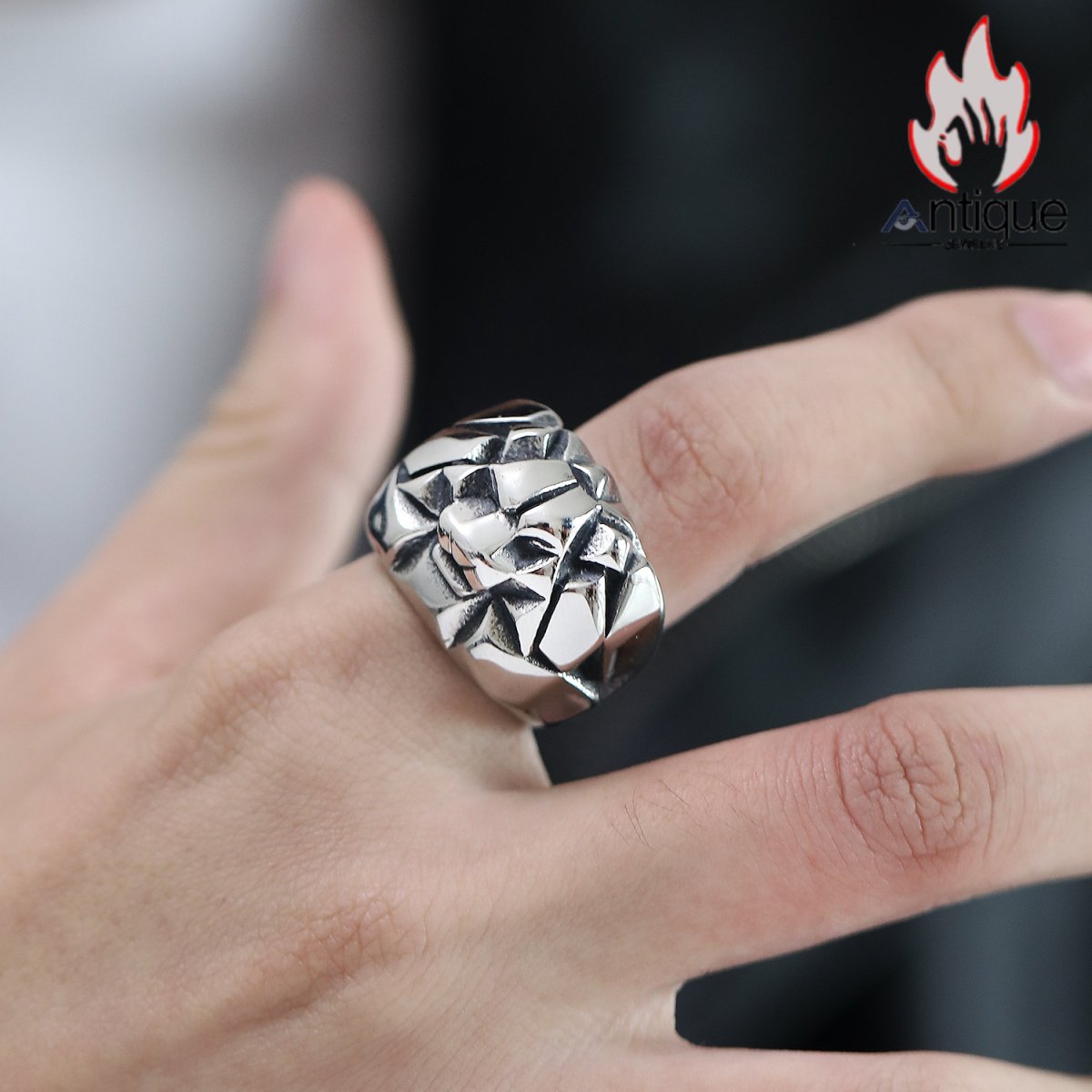 画像7: Antique Jewelry ファッショナブルで高級感のある アニメライオンリング メンズ 欧米パンクスタイル 大サイズ チタンリング (7)