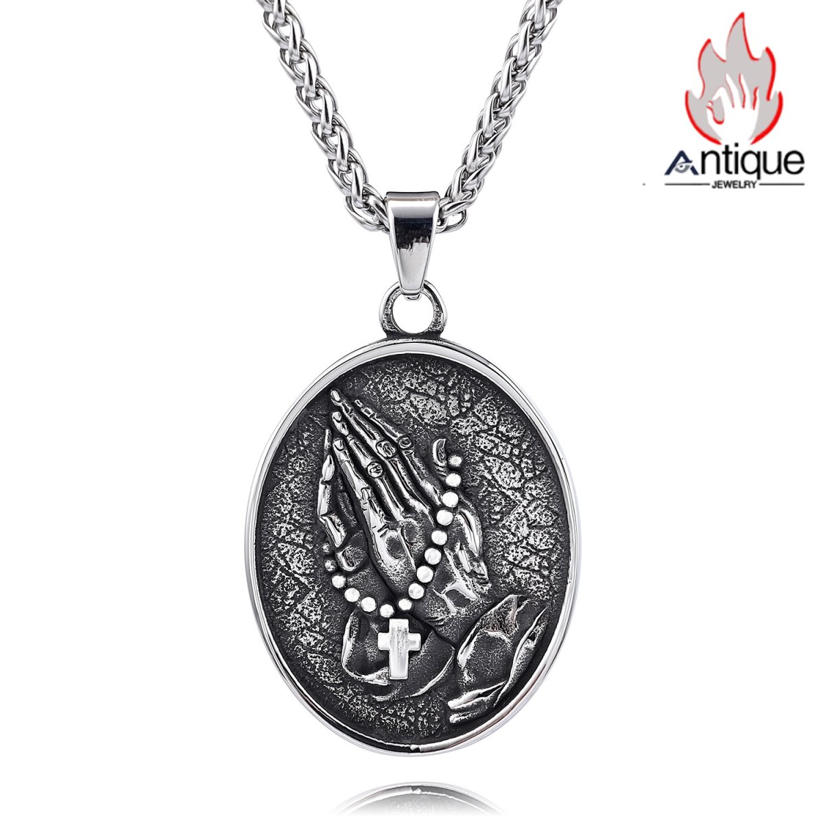 画像1: Antique Jewelry ヴィンテージ 個性的な 祈りの手 聖なる十字架ペンダント ファッショナブルなアクセサリー 高級感のある メンズネックレス (1)