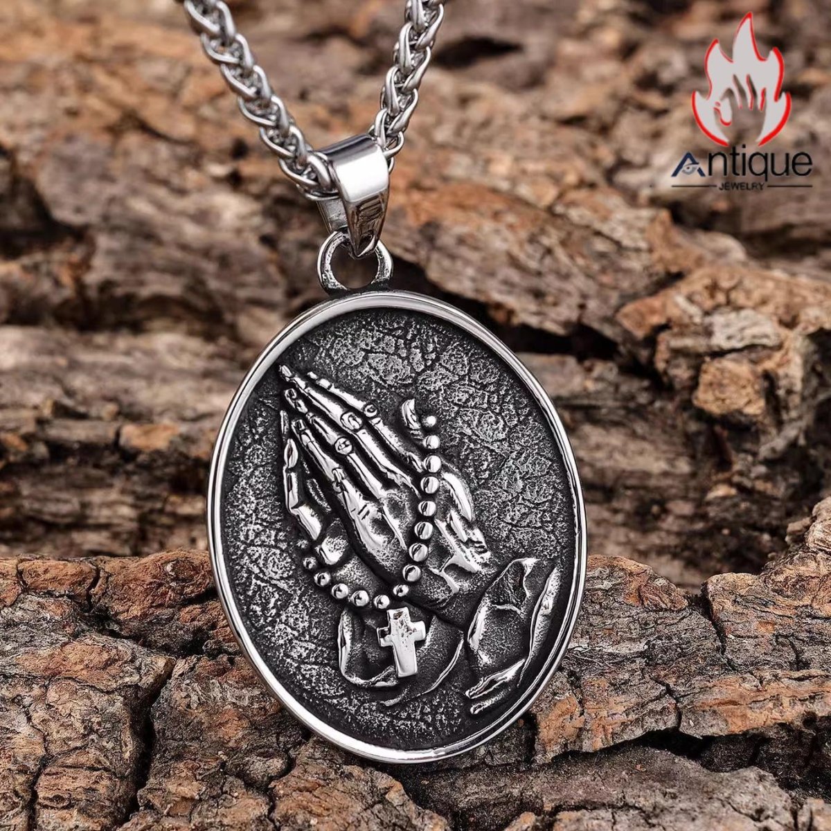 画像2: Antique Jewelry ヴィンテージ 個性的な 祈りの手 聖なる十字架ペンダント ファッショナブルなアクセサリー 高級感のある メンズネックレス (2)