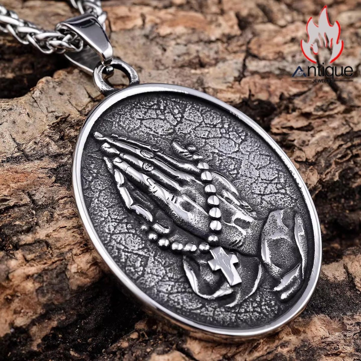 画像3: Antique Jewelry ヴィンテージ 個性的な 祈りの手 聖なる十字架ペンダント ファッショナブルなアクセサリー 高級感のある メンズネックレス (3)
