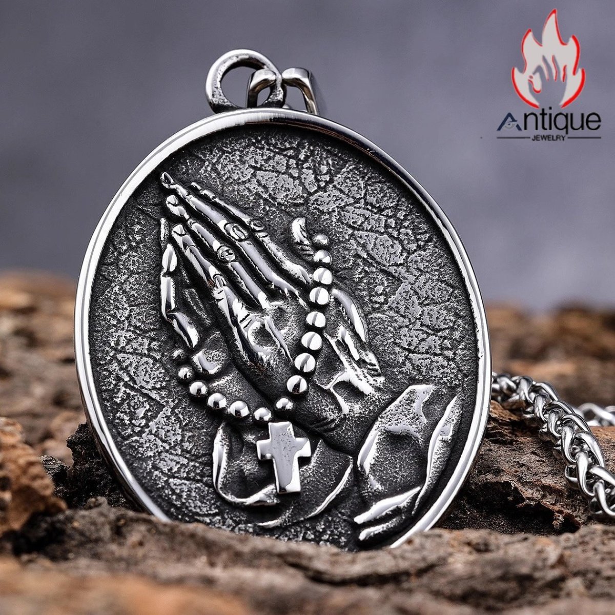 画像4: Antique Jewelry ヴィンテージ 個性的な 祈りの手 聖なる十字架ペンダント ファッショナブルなアクセサリー 高級感のある メンズネックレス (4)