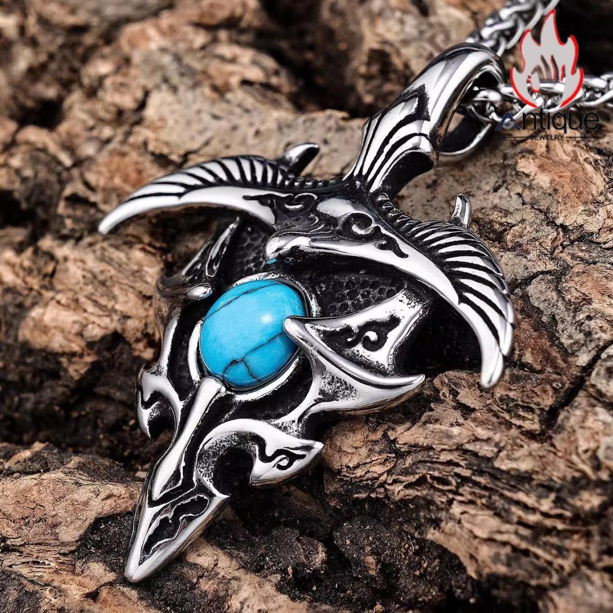 画像4: Antique Jewelry 欧米ヴィンテージ風 ワシのチタン製ペンダント ヴィンテージパンク風 高級感のあるアクセサリー (4)