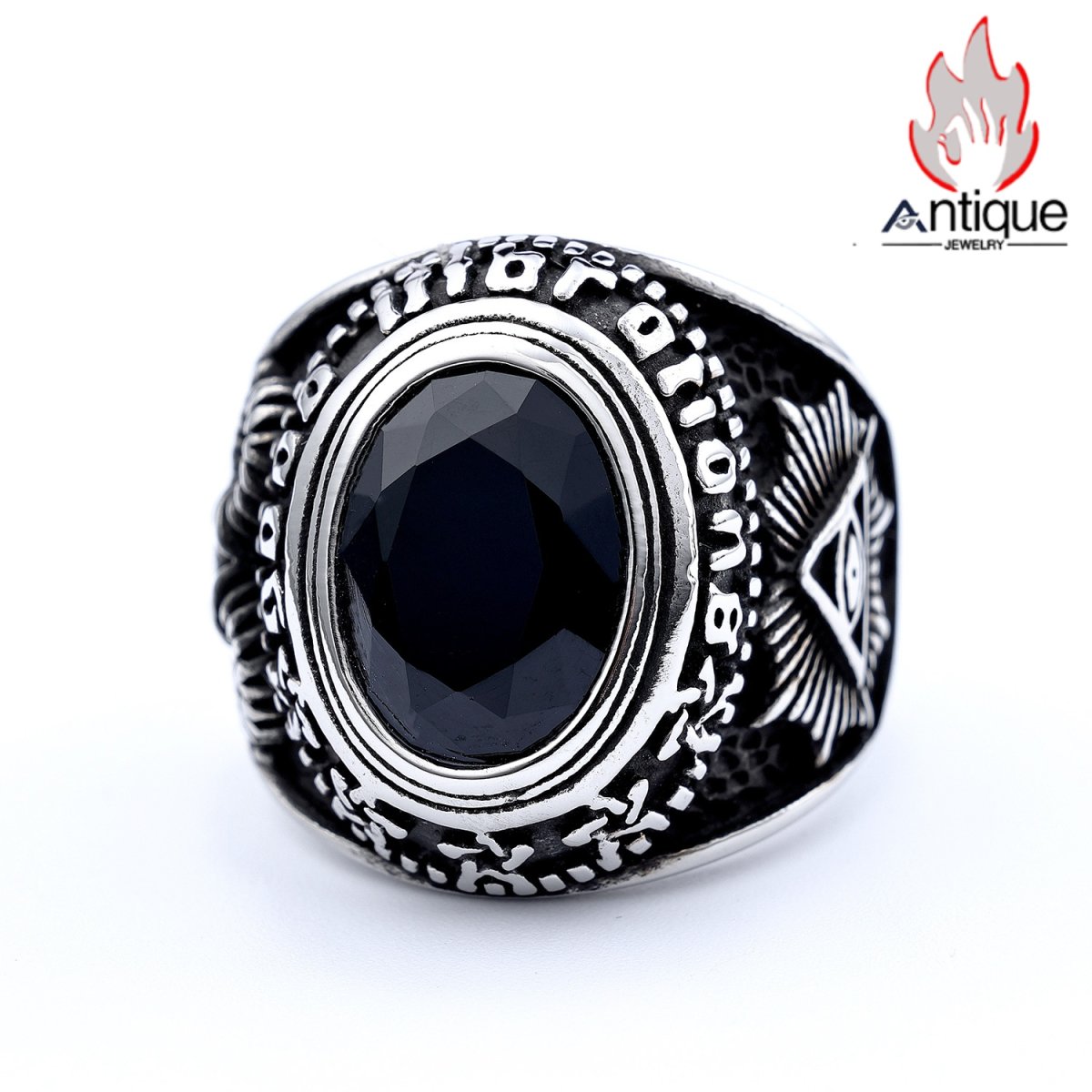 画像1: Antique Jewelry ホルスの目 ザーコニアチタニウムリング ファッショナブル 高級感 大サイズ クローズドリング (1)