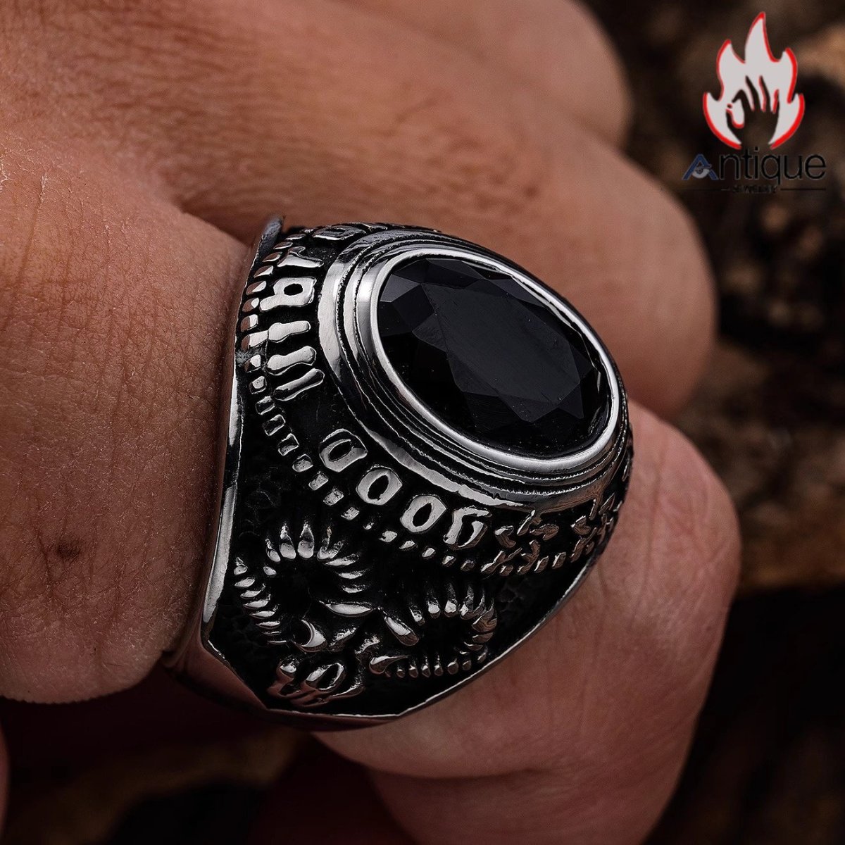 画像5: Antique Jewelry ホルスの目 ザーコニアチタニウムリング ファッショナブル 高級感 大サイズ クローズドリング (5)