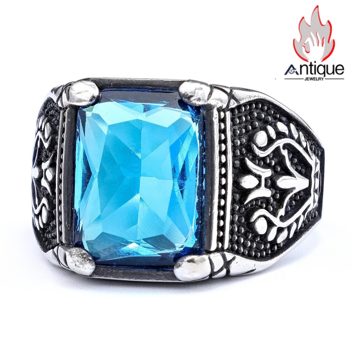 画像1: Antique Jewelry 欧米風 高級感 レトロ キュービックジルコニア埋め込みリング チタン鋼 アクセサリー (1)