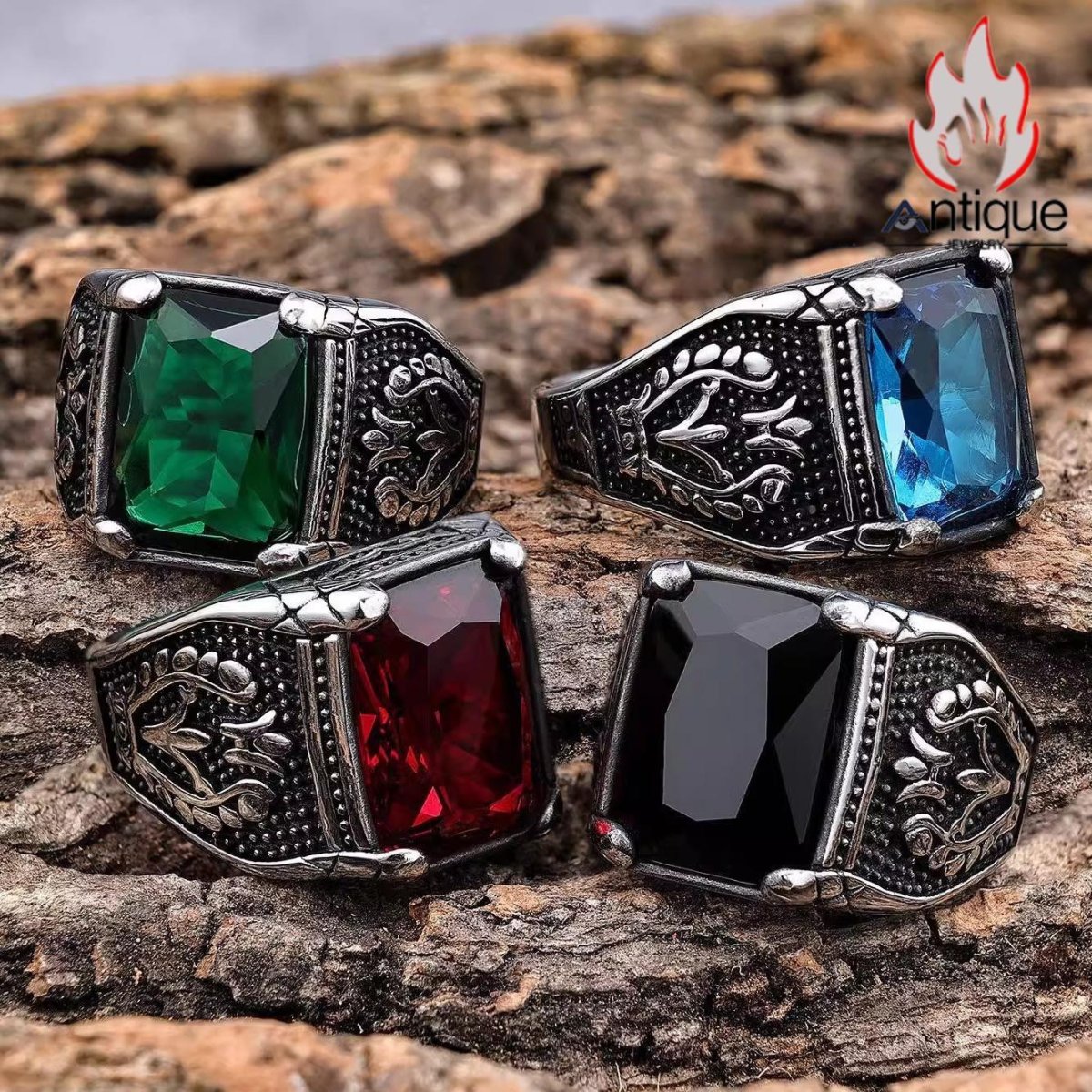 画像8: Antique Jewelry 欧米風 高級感 レトロ キュービックジルコニア埋め込みリング チタン鋼 アクセサリー (8)