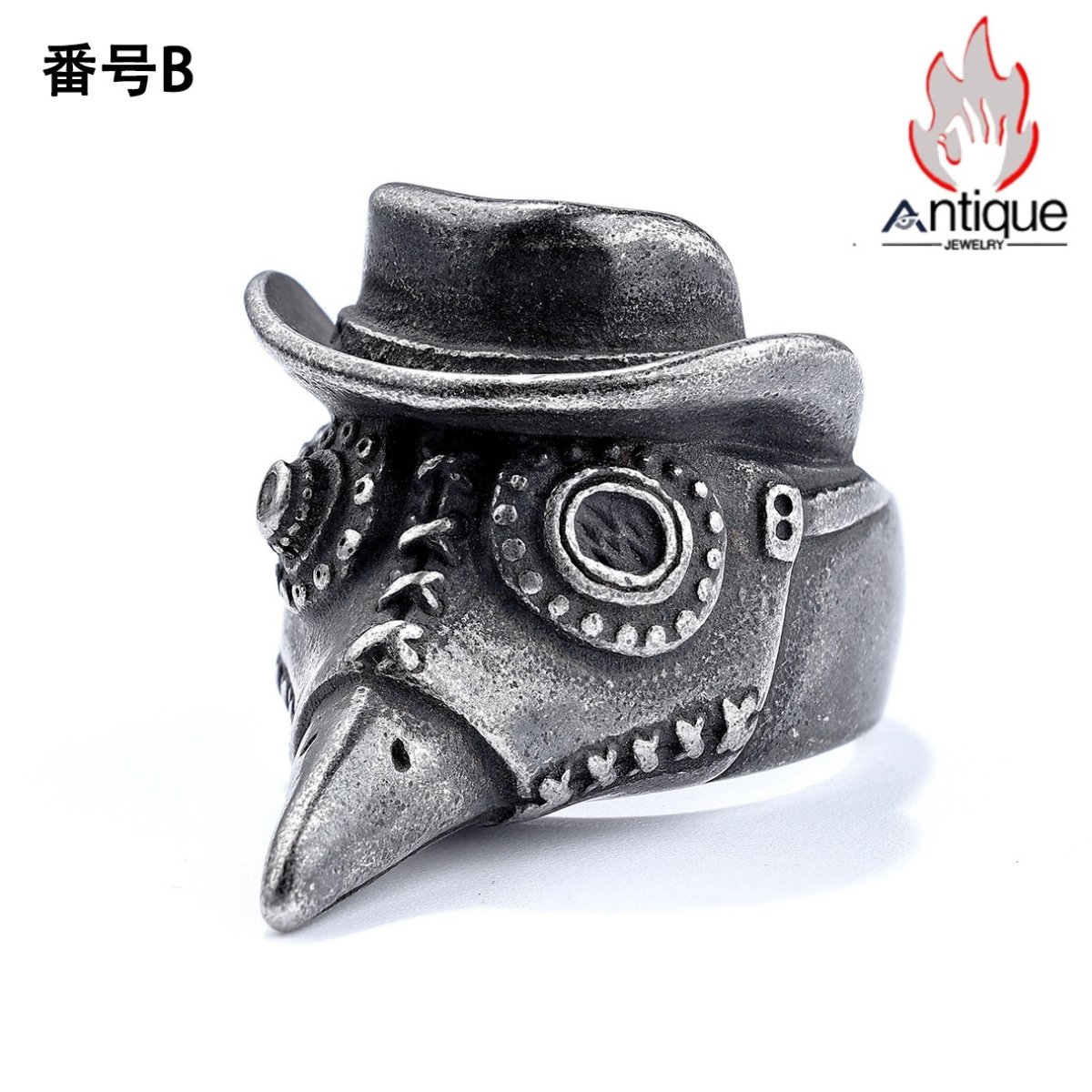 画像2: Antique Jewelry パンクスタイル 欧米風 カラス紳士スカル チタン鋼 メンズリング 個性ヒップホップ風 レトロアクセサリー (2)