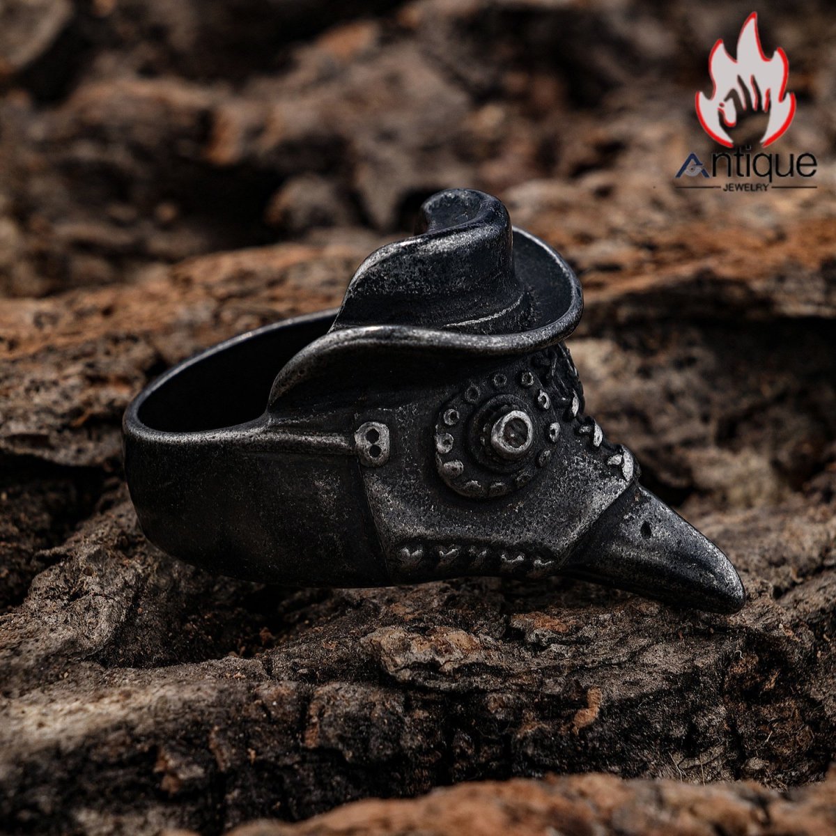 画像3: Antique Jewelry パンクスタイル 欧米風 カラス紳士スカル チタン鋼 メンズリング 個性ヒップホップ風 レトロアクセサリー (3)