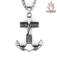 画像1: Antique Jewelry 欧米 中世の航海 クラシック ヴァイキング シップアンカー チタン鋼ペンダント メンズ ヴィンテージ 個性的なパンクスタイルネックレス (1)