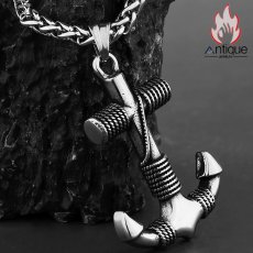 画像2: Antique Jewelry 欧米 中世の航海 クラシック ヴァイキング シップアンカー チタン鋼ペンダント メンズ ヴィンテージ 個性的なパンクスタイルネックレス (2)