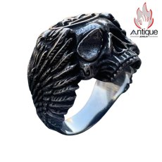 画像1: Antique Jewelry 欧米パンクスタイル 三角 翼 リング ドクロ タイタニウム合金 リング 大サイズ ダークファッション アクセサリー (1)