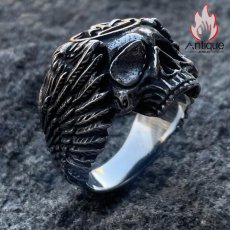 画像2: Antique Jewelry 欧米パンクスタイル 三角 翼 リング ドクロ タイタニウム合金 リング 大サイズ ダークファッション アクセサリー (2)