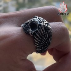 画像11: Antique Jewelry 欧米パンクスタイル 三角 翼 リング ドクロ タイタニウム合金 リング 大サイズ ダークファッション アクセサリー (11)