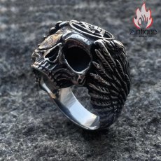 画像3: Antique Jewelry 欧米パンクスタイル 三角 翼 リング ドクロ タイタニウム合金 リング 大サイズ ダークファッション アクセサリー (3)
