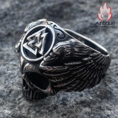 画像4: Antique Jewelry 欧米パンクスタイル 三角 翼 リング ドクロ タイタニウム合金 リング 大サイズ ダークファッション アクセサリー (4)