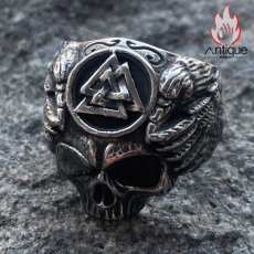 画像6: Antique Jewelry 欧米パンクスタイル 三角 翼 リング ドクロ タイタニウム合金 リング 大サイズ ダークファッション アクセサリー (6)